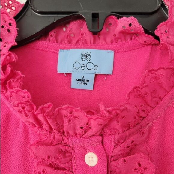 CeCe Ruffle Trim Blouse in Bright Rose NWOT - Picture 4 of 8